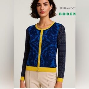 Boden Women's Blue and Yellow Cardigan